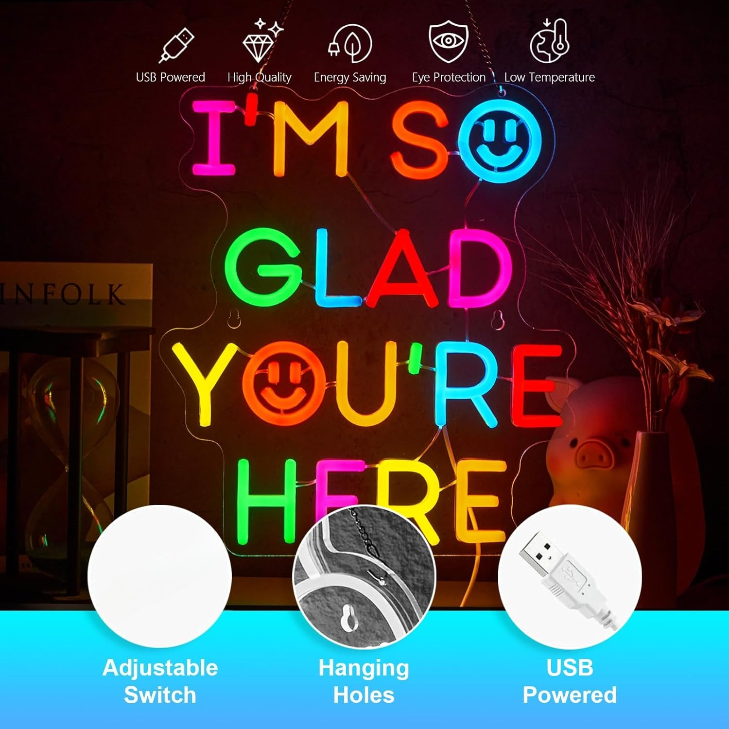  I'm So Glad You‘re Here Neon - огляд і ціна Neon Sign Party
