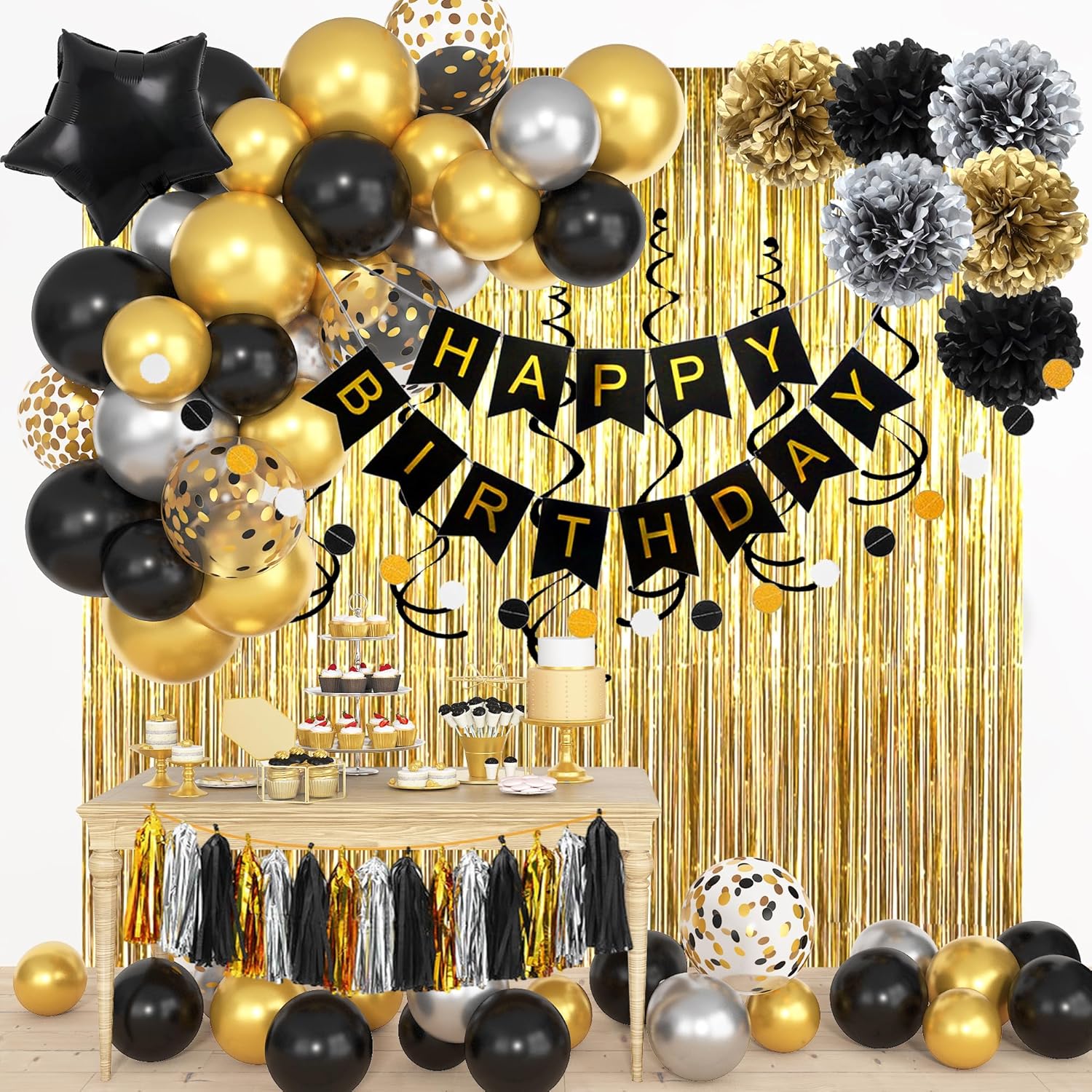 Black Gold Happy Birthday Deco - огляд і ціна Balloon Arch Kit