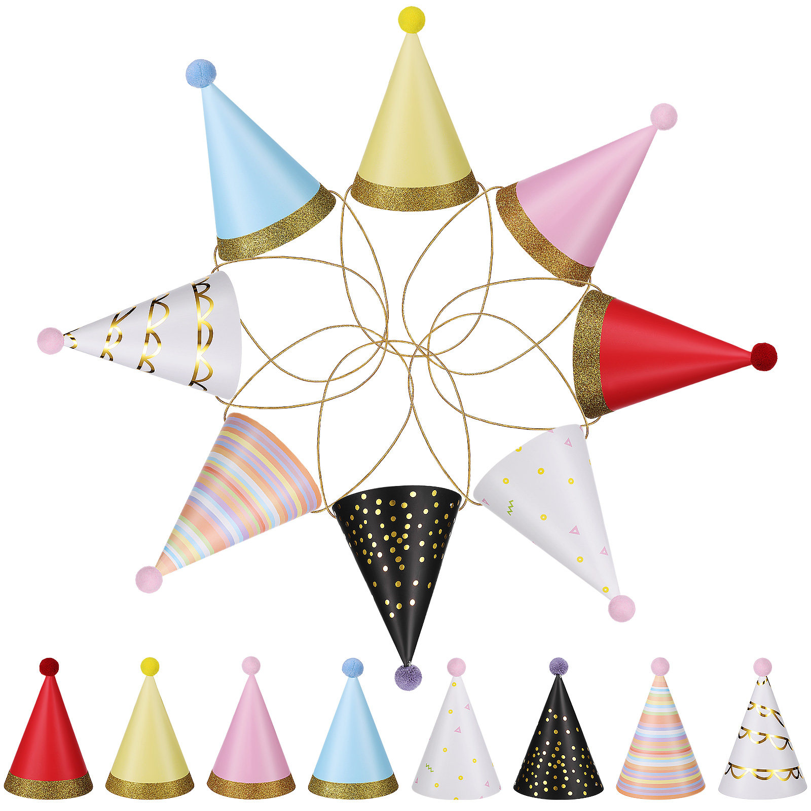 16Pcs Colorful Birthday Party  - огляд і ціна Party Hat Cone
