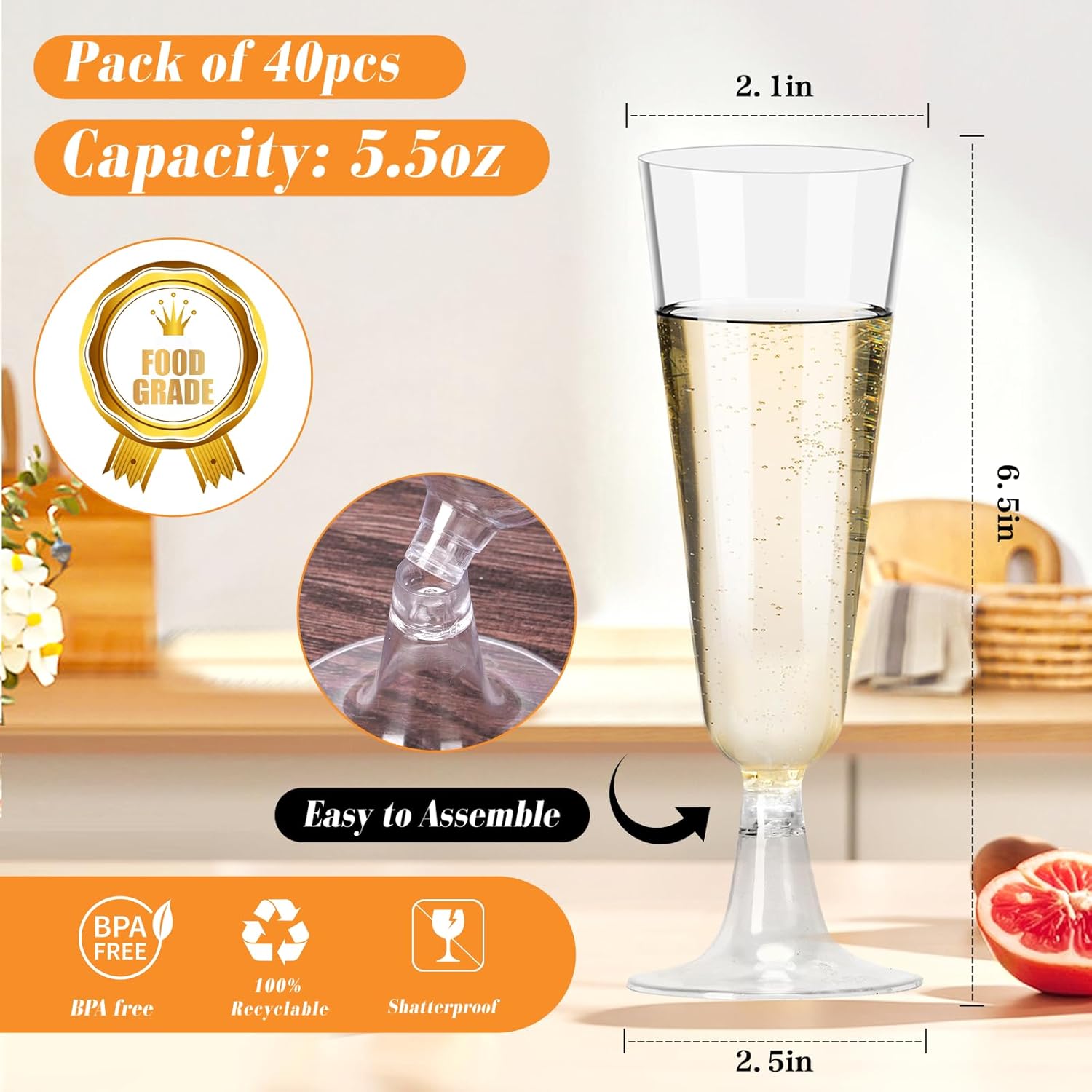Plastic Champagne Flutes 40 Pa - огляд і ціна Eve Party